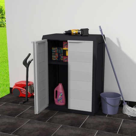 vidaXL Armadietto da Giardino con 1 Ripiano Nero e Grigio