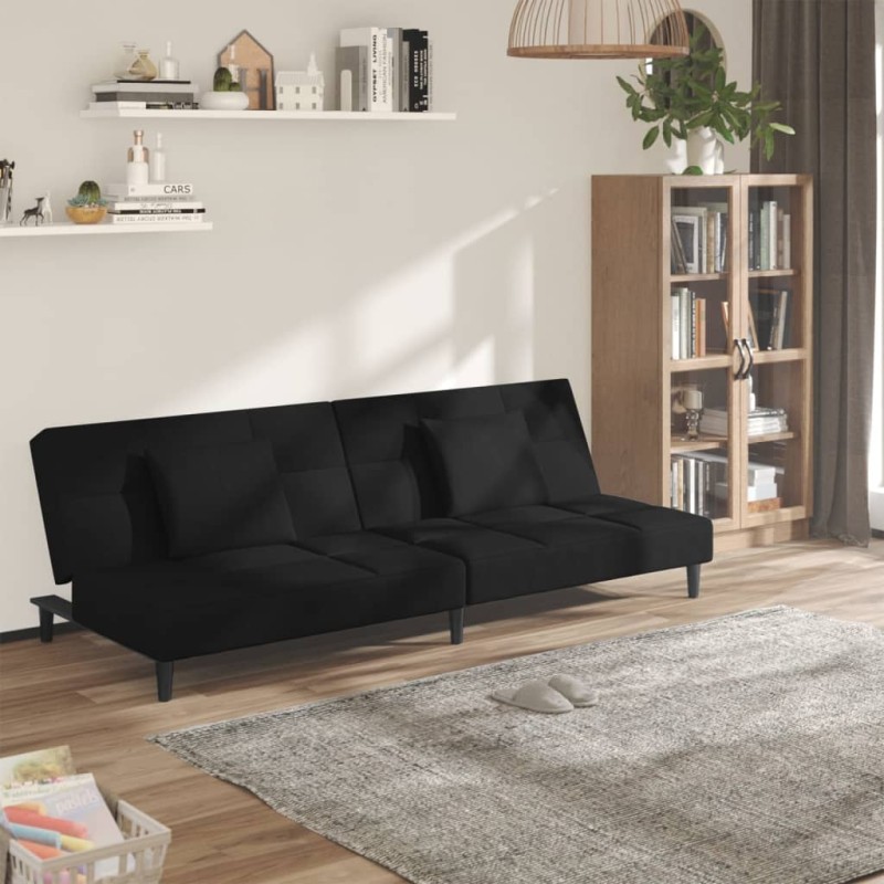 vidaXL Divano Letto a 2 Posti con 2 Cuscini Nero in Velluto vidaXL Divano Letto a 2 Posti con 2 Cuscini Nero in Velluto