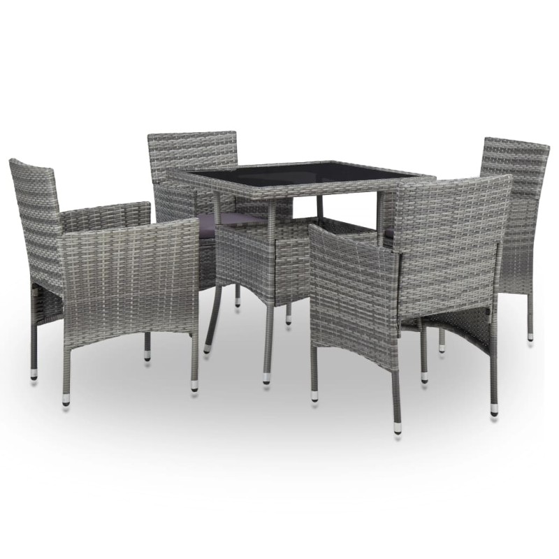 vidaXL Set Mobili da Pranzo per Giardino 5pz Grigio Polyrattan e Vetro vidaXL Set Mobili da Pranzo per Giardino 5pz Grigio Polyrattan e Vetro