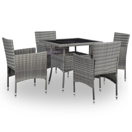 vidaXL Set Mobili da Pranzo per Giardino 5pz Grigio Polyrattan e Vetro