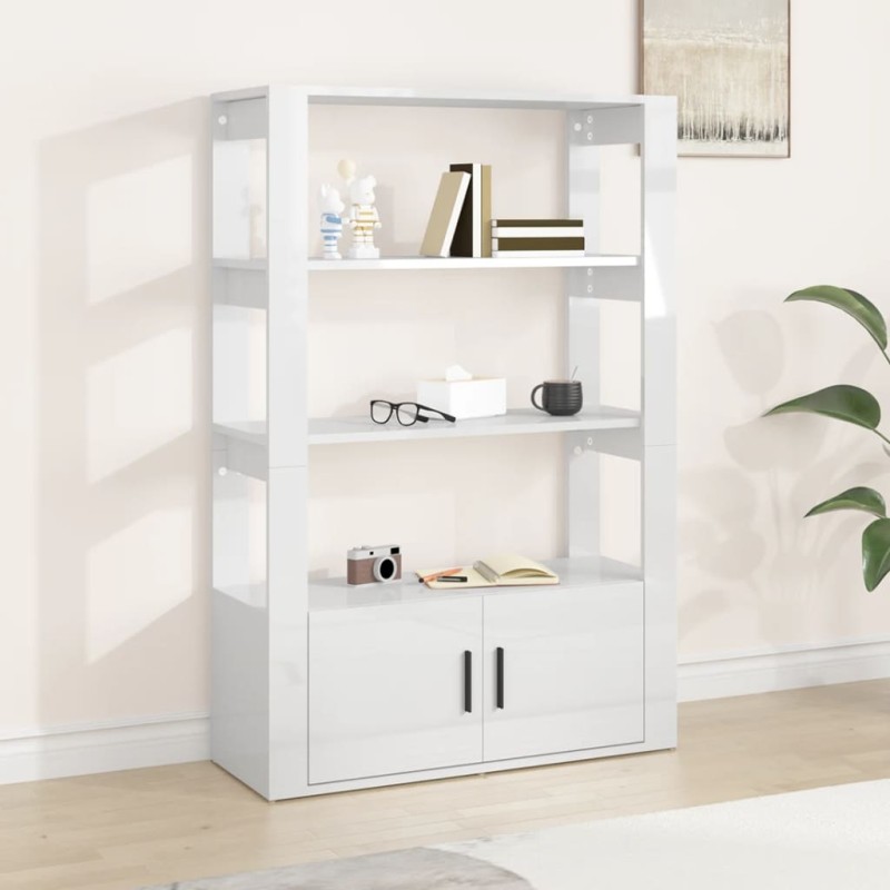 Credenza Bianco Lucido 80x30x119,5 cm in Legno Multistrato Credenza Bianco Lucido 80x30x119,5 cm in Legno Multistrato
