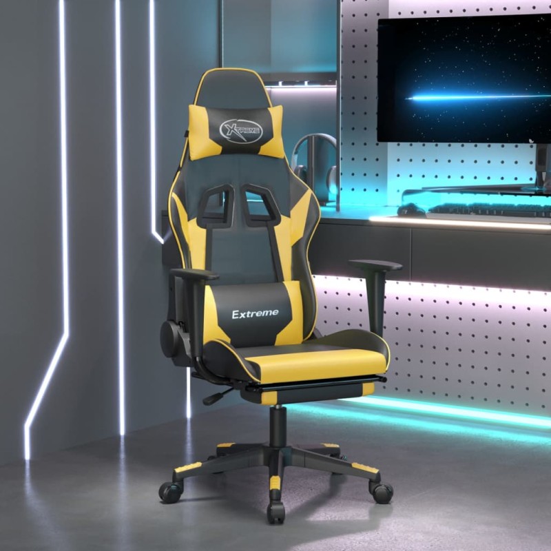 vidaXL Sedia da Gaming Massaggiante Poggiapiedi Nero e Oro Similpelle vidaXL Sedia da Gaming Massaggiante Poggiapiedi Nero e Oro Similpelle