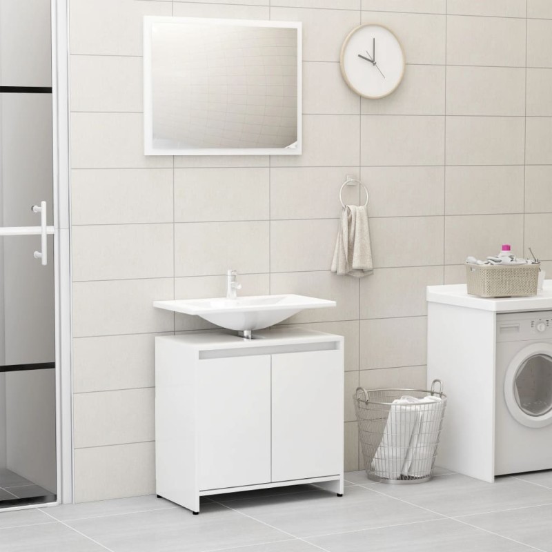 Set Mobili da Bagno Bianco Lucido in Truciolato Set Mobili da Bagno Bianco Lucido in Truciolato