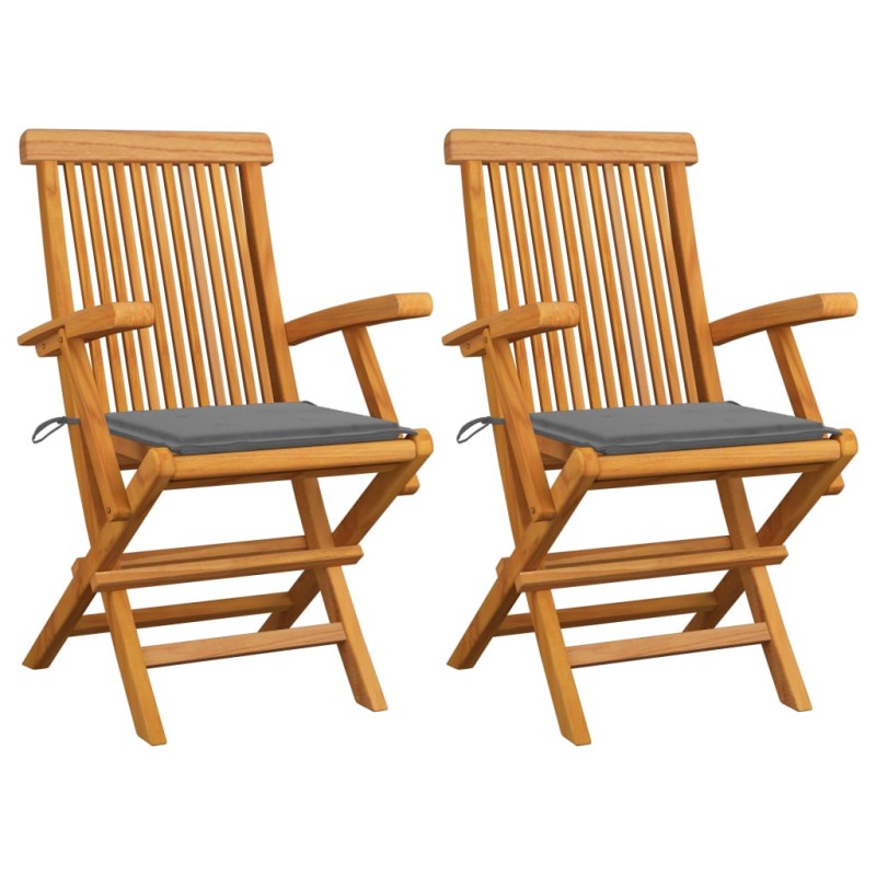 vidaXL Sedie da Giardino con Cuscini Grigi 2 pz in Massello di Teak vidaXL Sedie da Giardino con Cuscini Grigi 2 pz in Massello di Teak