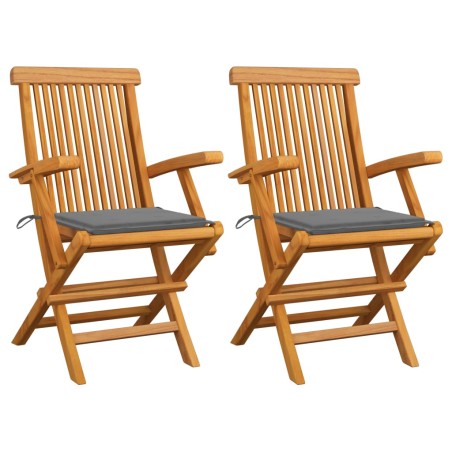 vidaXL Sedie da Giardino con Cuscini Grigi  2 pz in Massello di Teak