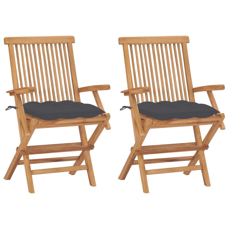 vidaXL Sedie da Giardino con Cuscini Antracite 2 pz Massello di Teak vidaXL Sedie da Giardino con Cuscini Antracite 2 pz Massello di Teak