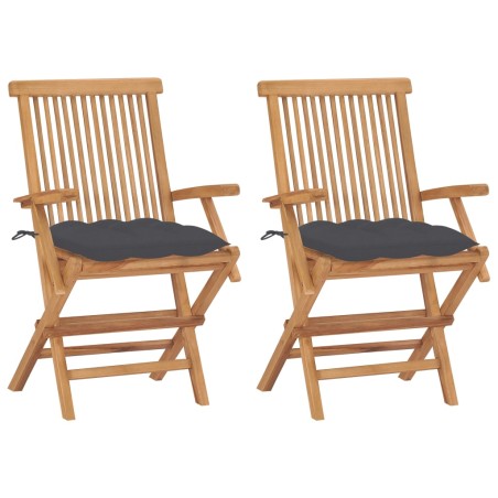 vidaXL Sedie da Giardino con Cuscini Antracite 2 pz Massello di Teak