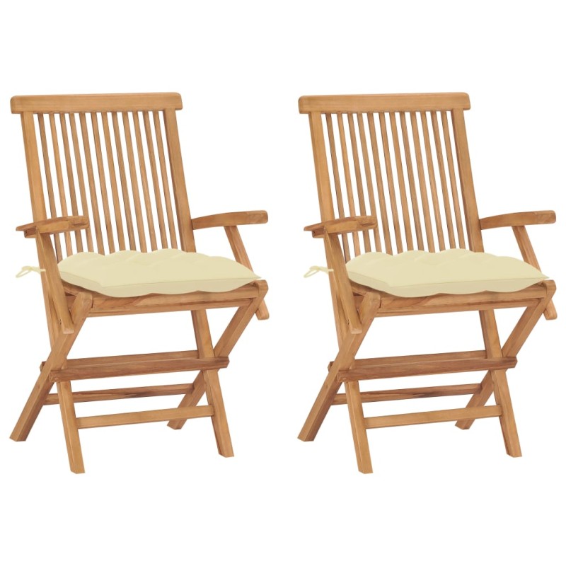 vidaXL Sedie da Giardino 2 pz Cuscini Bianco Crema in Massello di Teak vidaXL Sedie da Giardino 2 pz Cuscini Bianco Crema in Massello di Teak