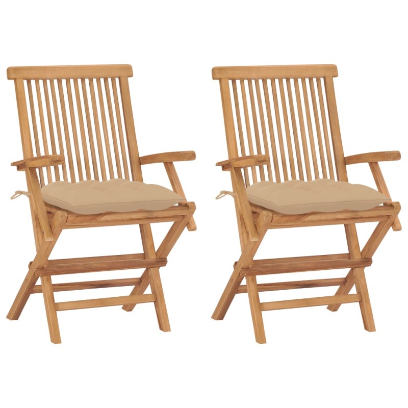 vidaXL Sedie da Giardino con Cuscini Beige 2 pz in Massello di Teak vidaXL Sedie da Giardino con Cuscini Beige 2 pz in Massello di Teak