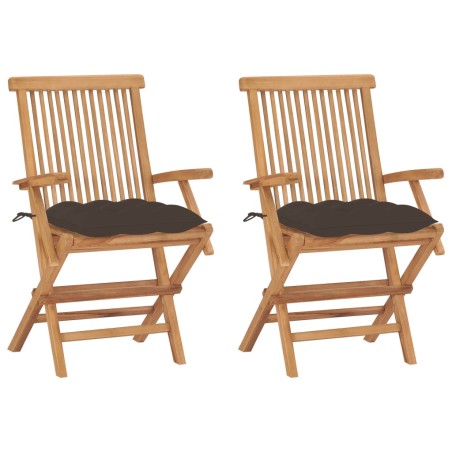 vidaXL Sedie da Giardino e Cuscini Grigio Talpa 2 pz Massello di Teak