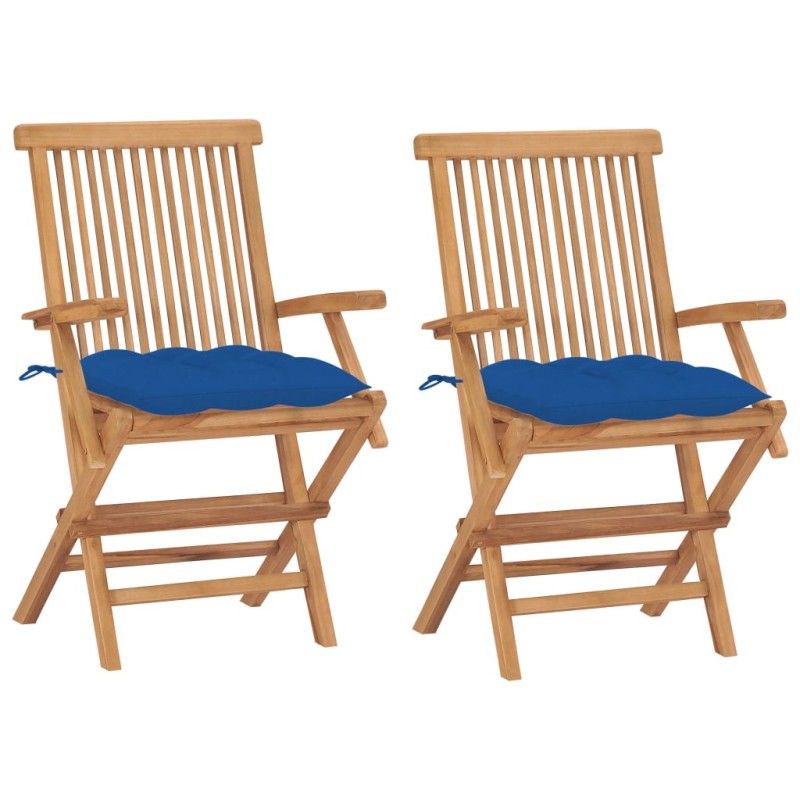vidaXL Sedie da Giardino con Cuscini Blu 2 pz in Massello di Teak vidaXL Sedie da Giardino con Cuscini Blu 2 pz in Massello di Teak