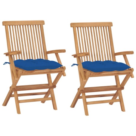 vidaXL Sedie da Giardino con Cuscini Blu 2 pz in Massello di Teak