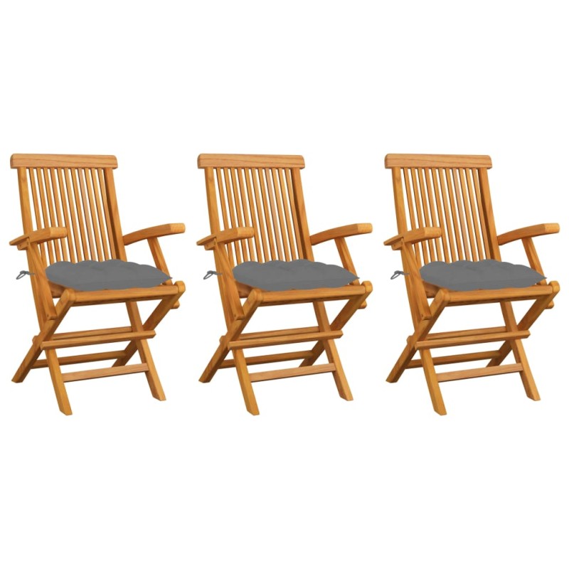 vidaXL Sedie da Giardino con Cuscini Grigi 3 pz Massello di Teak vidaXL Sedie da Giardino con Cuscini Grigi 3 pz Massello di Teak