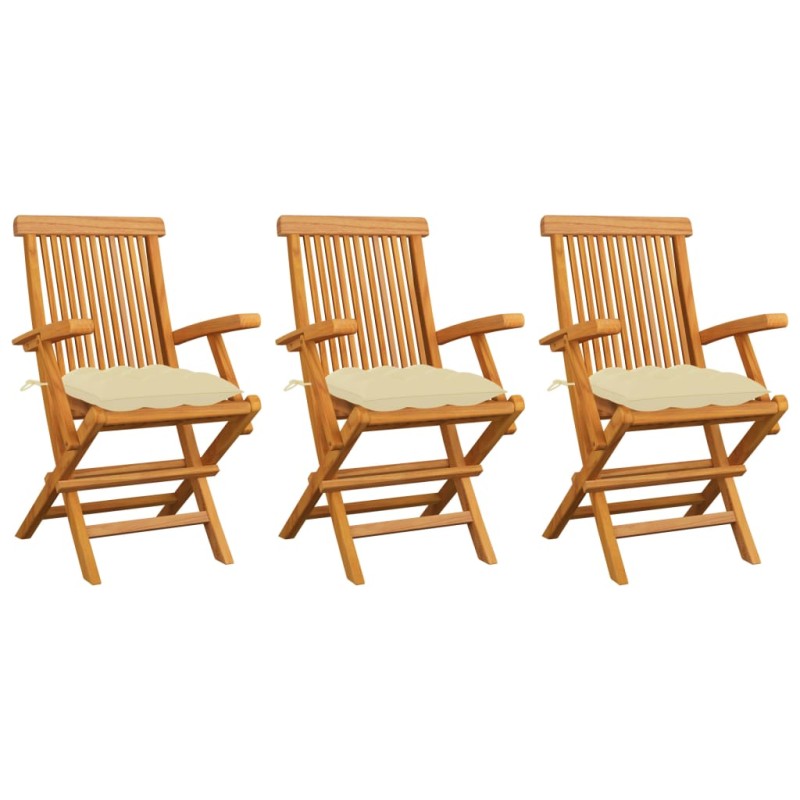 vidaXL Sedie da Giardino con Cuscini Bianco Crema 3pz Massello di Teak vidaXL Sedie da Giardino con Cuscini Bianco Crema 3pz Massello di Teak