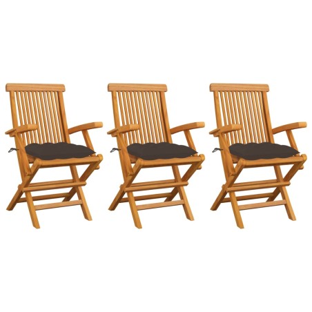 vidaXL Sedie da Giardino e Cuscini Grigio Talpa 3 pz in Massello di Teak