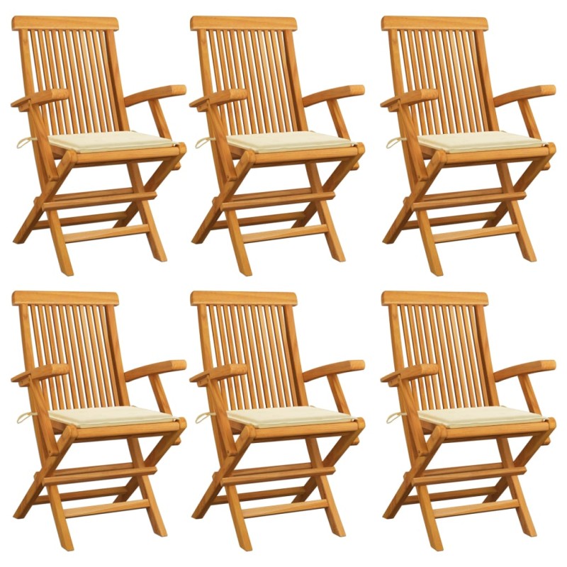 vidaXL Sedie da Giardino con Cuscini Crema 6 pz in Massello di Teak vidaXL Sedie da Giardino con Cuscini Crema 6 pz in Massello di Teak
