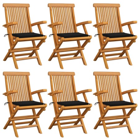 vidaXL Sedie da Giardino con Cuscini Neri 6 pz in Massello di Teak