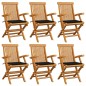 vidaXL Sedie da Giardino con Cuscini Neri 6 pz in Massello di Teak vidaXL Sedie da Giardino con Cuscini Neri 6 pz in Massello di Teak