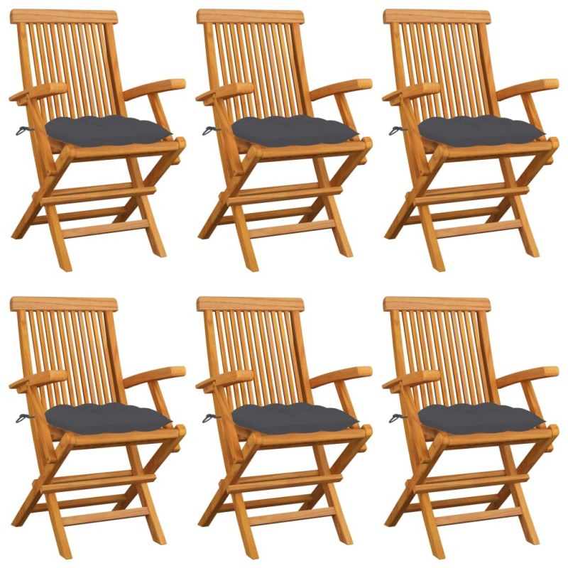 vidaXL Sedie da Giardino con Cuscini Antracite 6 pz Massello di Teak vidaXL Sedie da Giardino con Cuscini Antracite 6 pz Massello di Teak