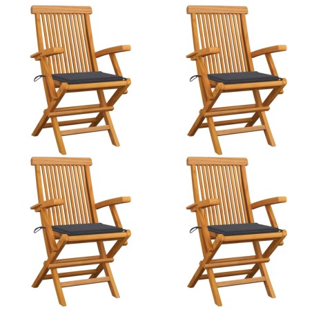 vidaXL Sedie da Giardino con Cuscini Antracite 4 pz Massello di Teak