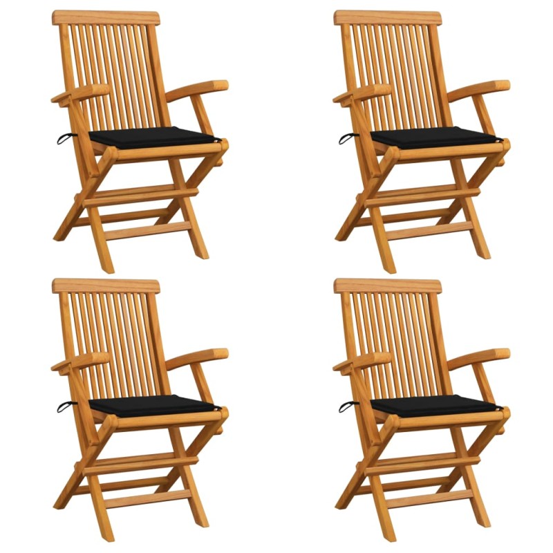 vidaXL Sedie da Giardino con Cuscini Neri 4 pz Massello di Teak vidaXL Sedie da Giardino con Cuscini Neri 4 pz Massello di Teak