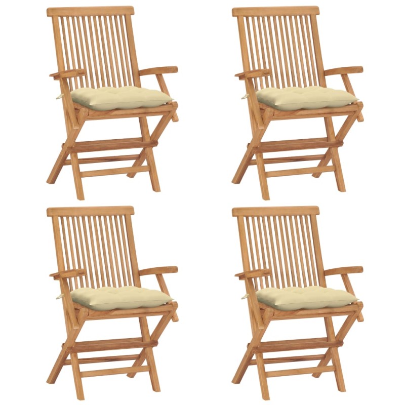 vidaXL Sedie da Giardino con Cuscini Bianco Crema 4pz Massello di Teak vidaXL Sedie da Giardino con Cuscini Bianco Crema 4pz Massello di Teak