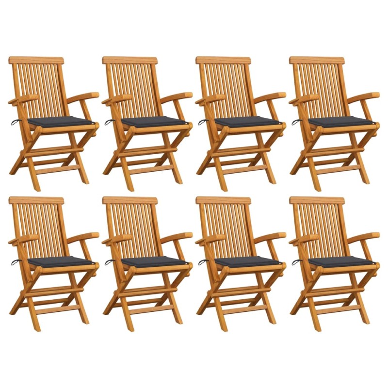vidaXL Sedie da Giardino con Cuscini Antracite 8 pz in Massello di Teak vidaXL Sedie da Giardino con Cuscini Antracite 8 pz in Massello di Teak