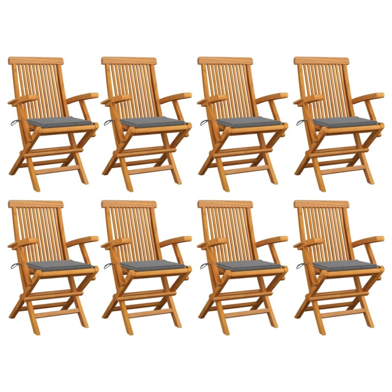 vidaXL Sedie da Giardino con Cuscini Grigi 8 pz in Massello di Teak vidaXL Sedie da Giardino con Cuscini Grigi 8 pz in Massello di Teak