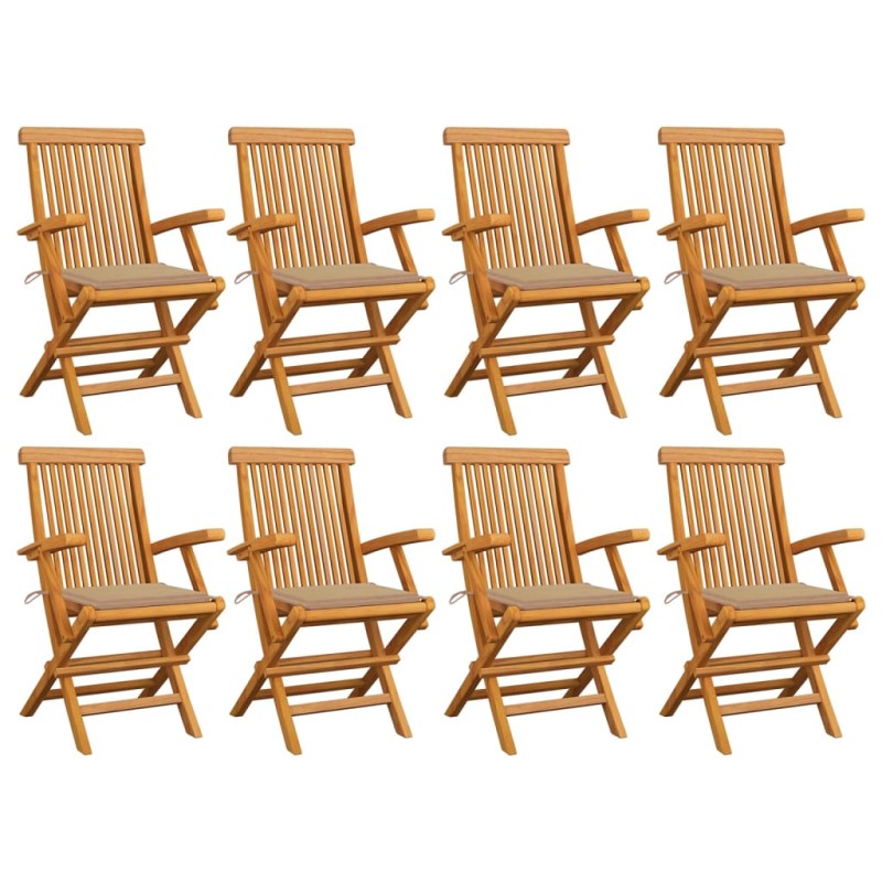 vidaXL Sedie da Giardino con Cuscini Beige 8 pz in Massello di Teak vidaXL Sedie da Giardino con Cuscini Beige 8 pz in Massello di Teak