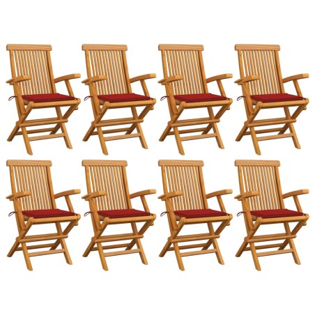 vidaXL Sedie da Giardino con Cuscini Rossi 8pz Legno Massello di Teak