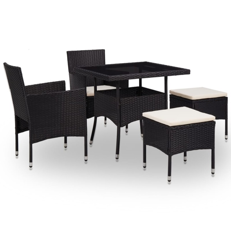 vidaXL Set Mobili da Pranzo per Giardino 5 pz Nero Polyrattan e Vetro vidaXL Set Mobili da Pranzo per Giardino 5 pz Nero Polyrattan e Vetro