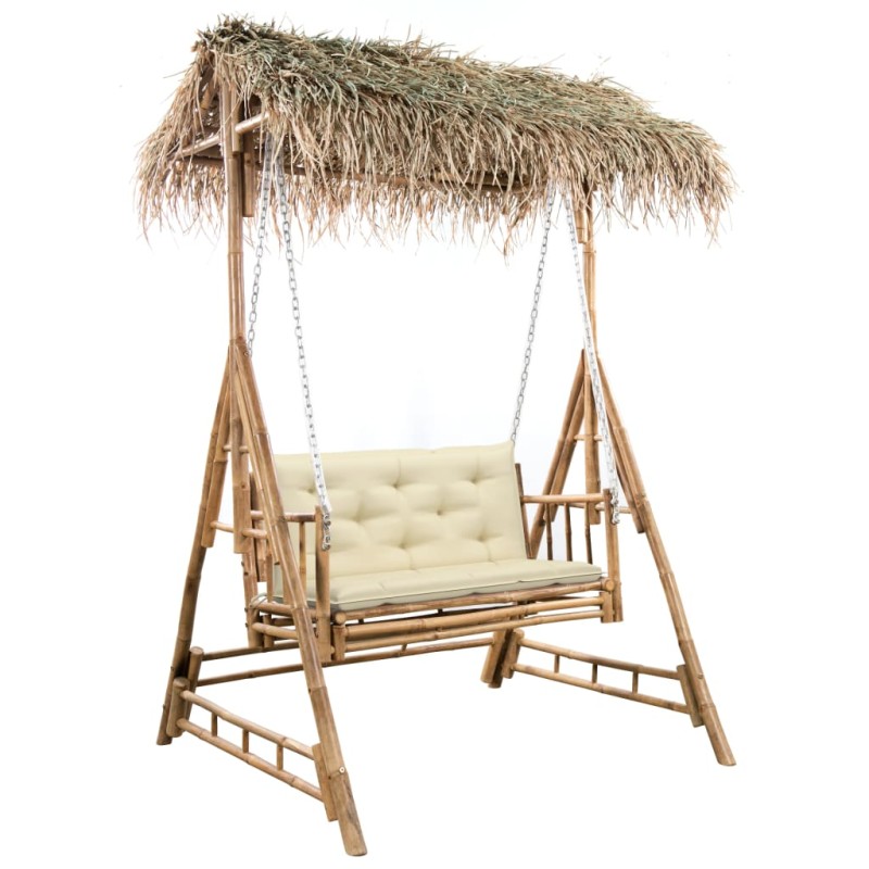 vidaXL Dondolo da Giardino 2 Posti Cuscini Foglie di Palma 202cm Bambù vidaXL Dondolo da Giardino 2 Posti Cuscini Foglie di Palma 202cm Bambù