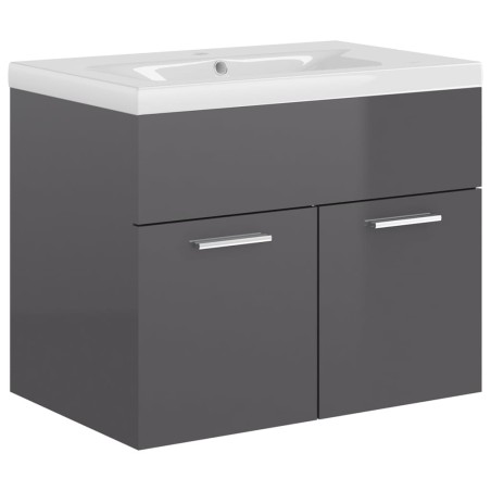vidaXL Mobile Bagno con Lavabo Integrato Grigio Lucido in Truciolato
