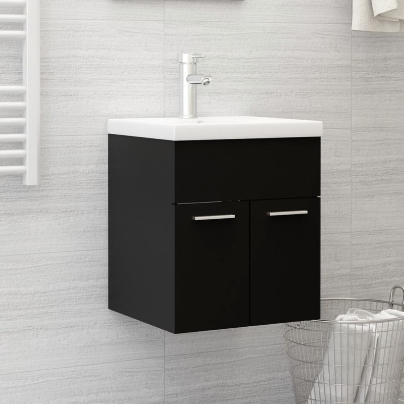 vidaXL Mobile da Bagno con Lavabo Integrato Nero in Truciolato vidaXL Mobile da Bagno con Lavabo Integrato Nero in Truciolato