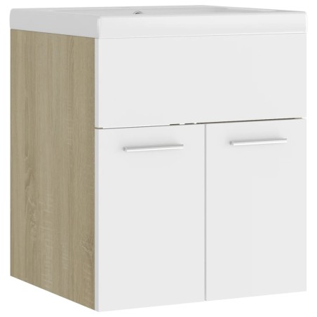vidaXL Mobile da Bagno con Lavabo Bianco e Rovere Sonoma in Truciolato