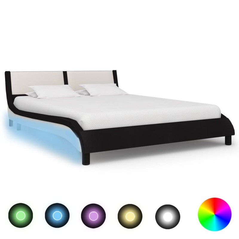 vidaXL Giroletto con LED Nero e Bianco in Similpelle 140x200 cm vidaXL Giroletto con LED Nero e Bianco in Similpelle 140x200 cm