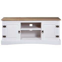 Mobile Porta TV Legno Pino Messicano Corona Bianco 120x40x52 cm