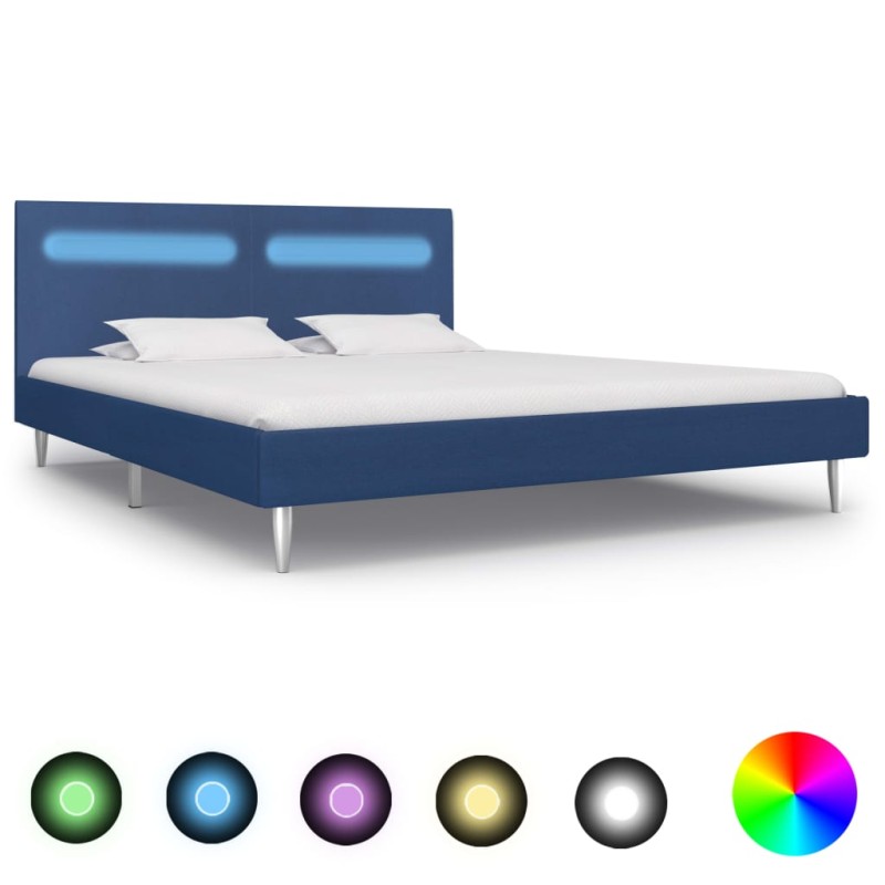 vidaXL Giroletto con LED senza Materasso Blu 160x200 cm in Tessuto vidaXL Giroletto con LED senza Materasso Blu 160x200 cm in Tessuto