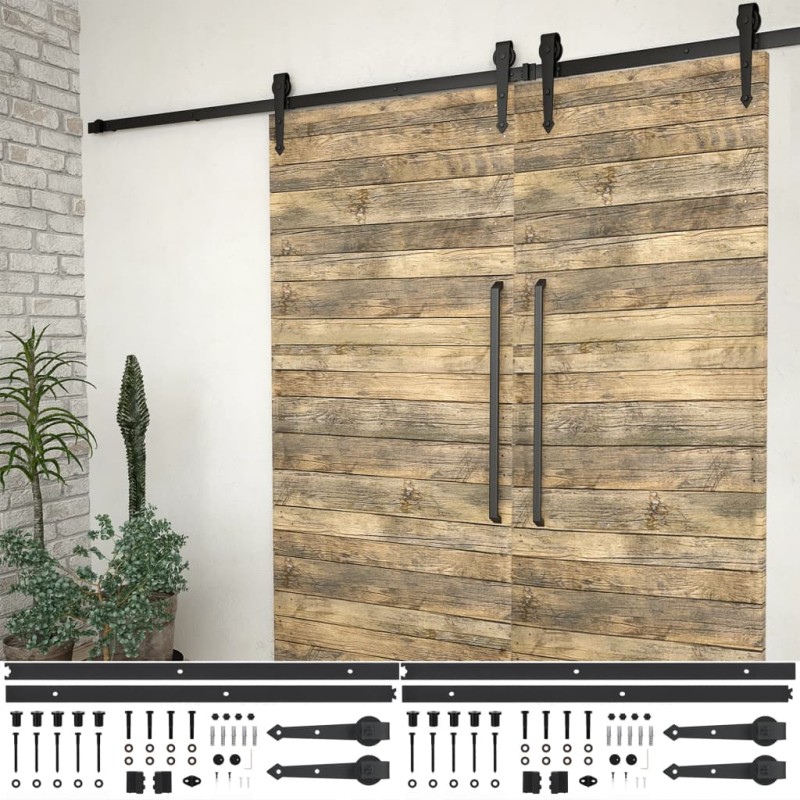 Kit di Binari per Porte Scorrevoli 2 pz 200 cm Acciaio Nero Kit di Binari per Porte Scorrevoli 2 pz 200 cm Acciaio Nero