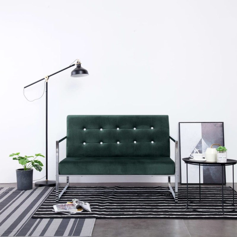 vidaXL Divano a 2 Posti con Braccioli Verde Scuro Cromato e Velluto vidaXL Divano a 2 Posti con Braccioli Verde Scuro Cromato e Velluto