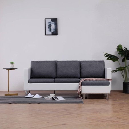 vidaXL Divano a 3 Posti con Cuscini Bianco in Similpelle