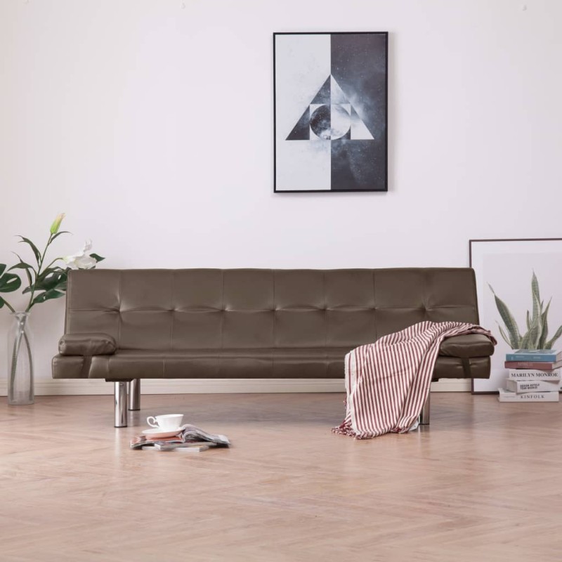vidaXL Divano Letto con 2 Cuscini Marrone in Similpelle vidaXL Divano Letto con 2 Cuscini Marrone in Similpelle