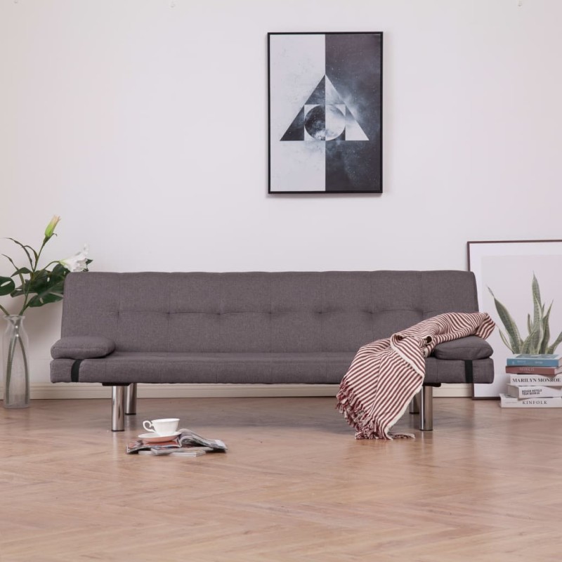 vidaXL Divano Letto con 2 Cuscini Grigio Talpa in Poliestere vidaXL Divano Letto con 2 Cuscini Grigio Talpa in Poliestere