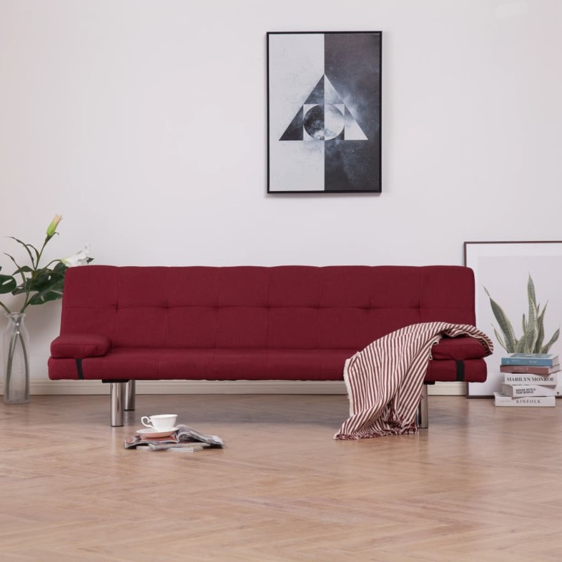 vidaXL Divano Letto con 2 Cuscini Rosso Vino in Poliestere vidaXL Divano Letto con 2 Cuscini Rosso Vino in Poliestere