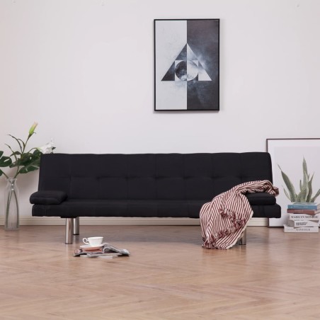 vidaXL Divano Letto con 2 Cuscini Nero in Poliestere