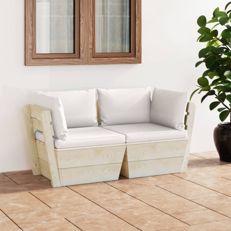 Divano da Giardino a 2 Posti su Pallet con Cuscini Legno Abete Divano da Giardino a 2 Posti su Pallet con Cuscini Legno Abete