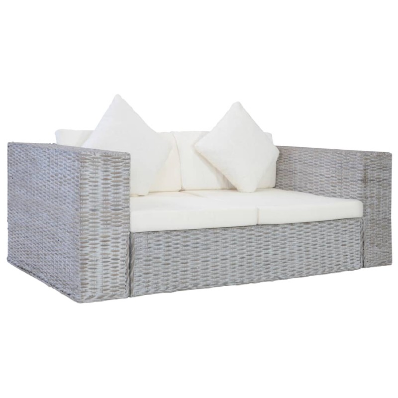 vidaXL Divano a 2 Posti con Cuscini Grigio in Rattan Naturale vidaXL Divano a 2 Posti con Cuscini Grigio in Rattan Naturale