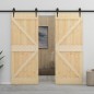 Porta Scorrevole con Set Hardware 100x210 cm in Legno di Pino Porta Scorrevole con Set Hardware 100x210 cm in Legno di Pino