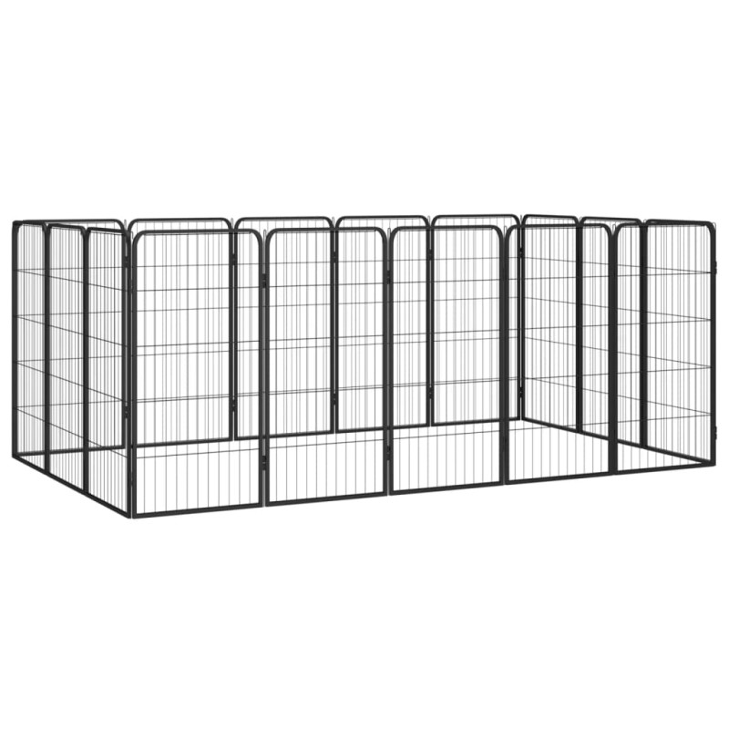 Box Cani 16 Pannelli Nero 50x100 cm Acciaio Verniciato Polvere Box Cani 16 Pannelli Nero 50x100 cm Acciaio Verniciato Polvere