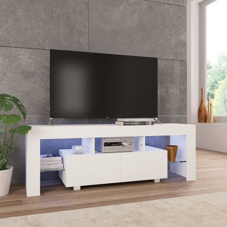 vidaXL Mobile Porta TV con Luci LED Bianco Lucido 130x35x45 cm
